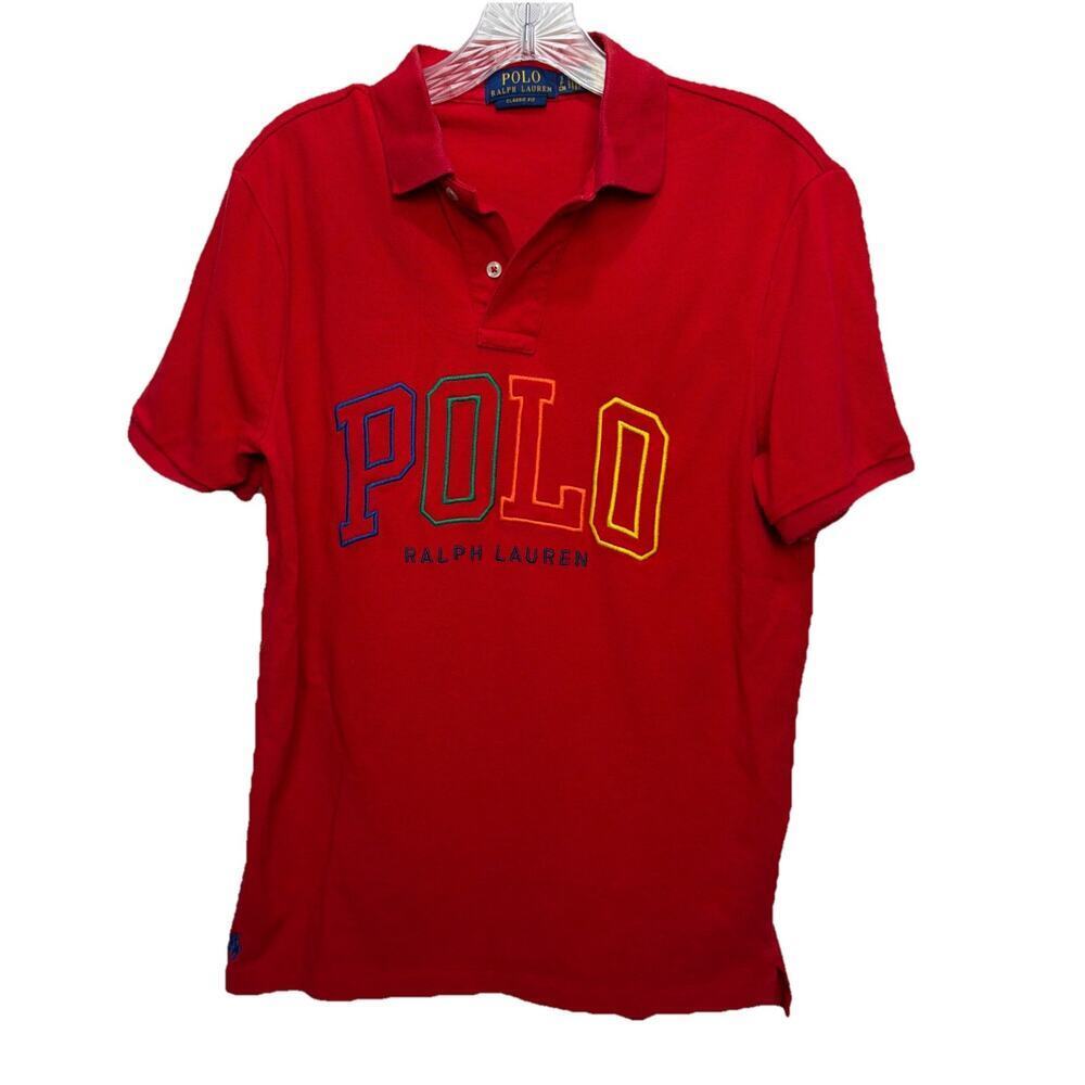 Polo Ralph Lauren Polo Shirt Mens Small Classic Fit Red Spellout Logo